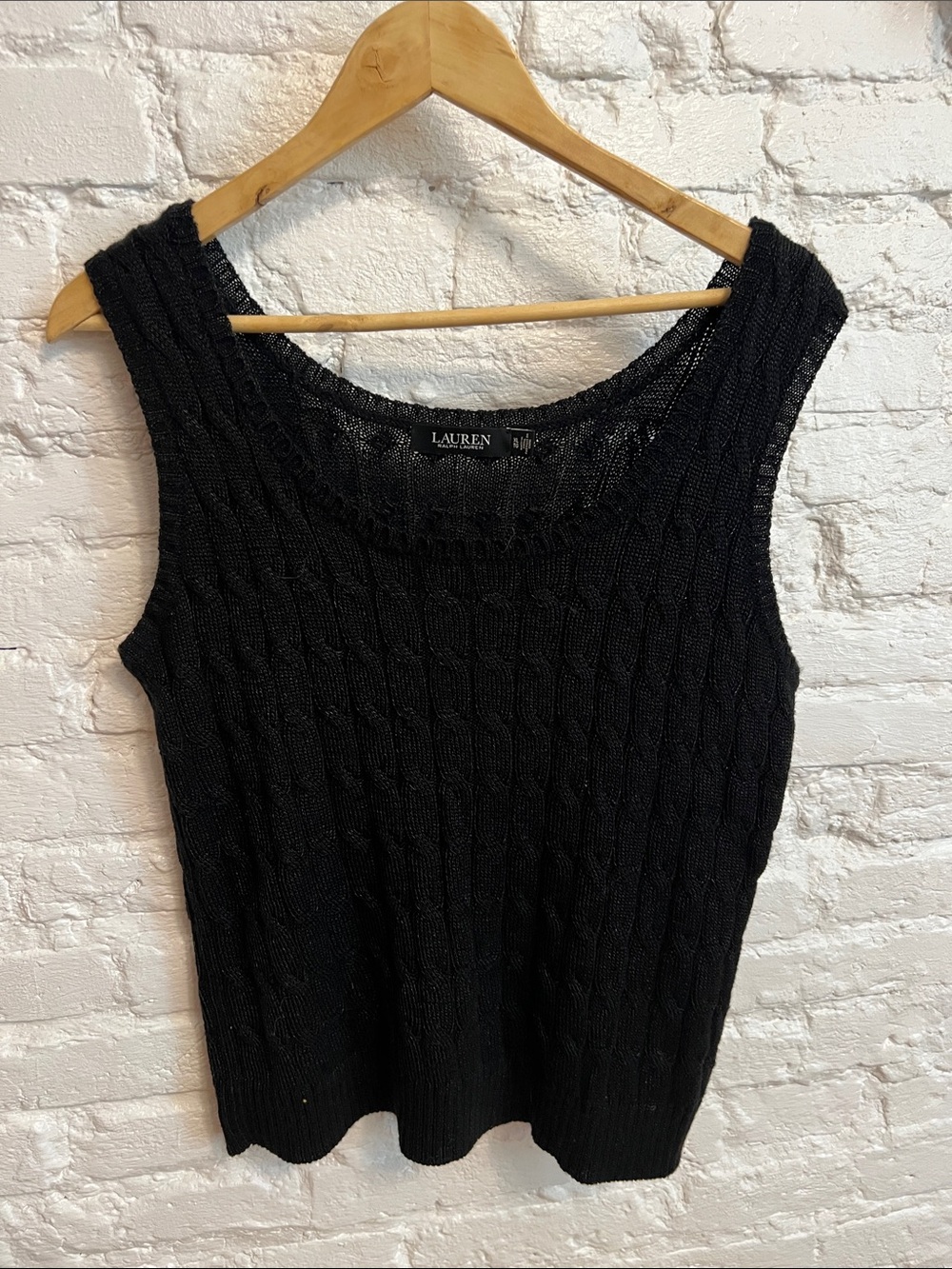 Lauren Ralph Lauren Black Cable-Knit Sleeveless Top